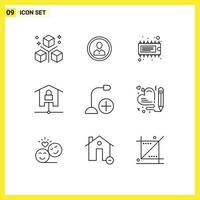 9 Outline concept for Websites Mobile and Apps home ic people electronic component Editable Vector Design Elements