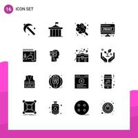 Pictogram Set of 16 Simple Solid Glyphs of screen page paper greece doc sweets Editable Vector Design Elements