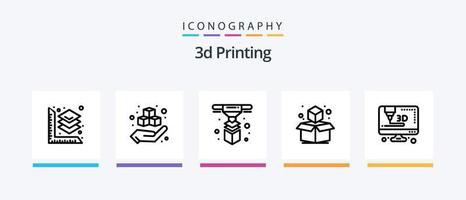 Paquete de iconos de línea de impresión 3d 5 que incluye impresión. 3d. 3d. forma. cubo. diseño de iconos creativos vector