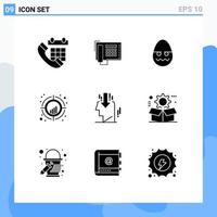 Universal Icon Symbols Group of 9 Modern Solid Glyphs of trend plot call crosshair egg Editable Vector Design Elements