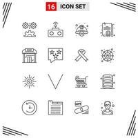 Group of 16 Modern Outlines Set for building degree toy certificate safety Editable Vector Design Elements