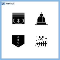 Pack of 4 creative Solid Glyphs of cash shield architecture capitol music Editable Vector Design Elements