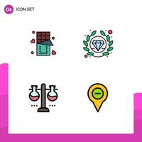 4 User Interface Filledline Flat Color Pack of modern Signs and Symbols of chocolate laboratory glassware sweet seo test tube Editable Vector Design Elements