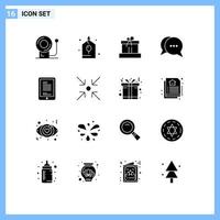 16 User Interface Solid Glyph Pack of modern Signs and Symbols of hardware mobile box bubble conversation Editable Vector Design Elements