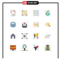 16 Universal Flat Color Signs Symbols of computer processor pattern globe growth Editable Pack of Creative Vector Design Elements