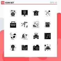 Editable Vector Line Pack of 16 Simple Solid Glyphs of bag marriage programing love nature Editable Vector Design Elements