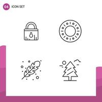 4 Thematic Vector Filledline Flat Colors and Editable Symbols of lock fall shopping food forest Editable Vector Design Elements