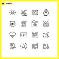 Outline Pack of 16 Universal Symbols of business timer image stopwatch fast Editable Vector Design Elements