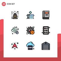 Pictogram Set of 9 Simple Filledline Flat Colors of manager administrator book sport badminton Editable Vector Design Elements