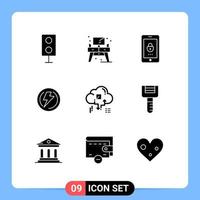 Pictogram Set of 9 Simple Solid Glyphs of power voltage table light security Editable Vector Design Elements