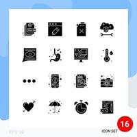 Universal Icon Symbols Group of 16 Modern Solid Glyphs of contact cloud sync settings gasoline cloud settings cloud preferences Editable Vector Design Elements