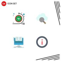 4 Universal Flat Icon Signs Symbols of cycle time computer time process research book Editable Vector Design Elements