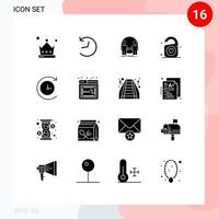 16 Universal Solid Glyphs Set for Web and Mobile Applications time machine wedding clone heart tag Editable Vector Design Elements