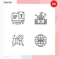 4 User Interface Line Pack of modern Signs and Symbols of screen map font school security Editable Vector Design Elements