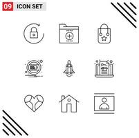 Universal Icon Symbols Group of 9 Modern Outlines of launching notification handbag interface battery Editable Vector Design Elements