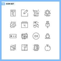 Universal Icon Symbols Group of 16 Modern Outlines of heart gesture filter protect water Editable Vector Design Elements