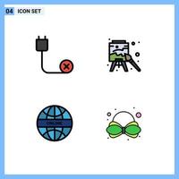 Modern Set of 4 Filledline Flat Colors and symbols such as computers global disconnected art online Editable Vector Design Elements