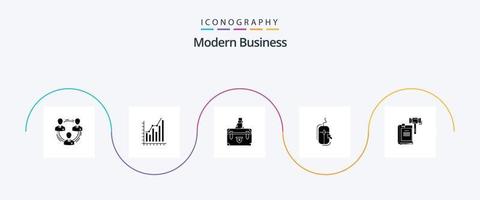 paquete de iconos de glifo empresarial moderno 5 que incluye estuche. maletín. analítica. valija. Estadísticas vector