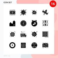 16 iconos creativos signos y símbolos modernos de fábrica espacio comercio electrónico barco nave espacial elementos de diseño vectorial editables vector