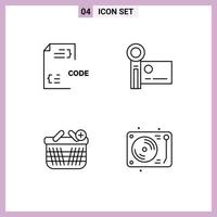 Set of 4 Modern UI Icons Symbols Signs for code video camera development digital camera ecommerce Editable Vector Design Elements