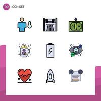 Set of 9 Modern UI Icons Symbols Signs for battery hot road day money Editable Vector Design Elements