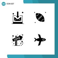Set of 4 Modern UI Icons Symbols Signs for business date rugby direction plane Editable Vector Design Elements