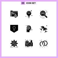 9 User Interface Solid Glyph Pack of modern Signs and Symbols of focusing solutions security iot protect taxi Editable Vector Design Elements