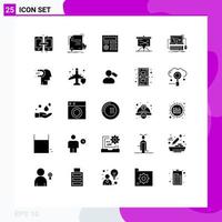 Pack of 25 Modern Solid Glyphs Signs and Symbols for Web Print Media such as graph plan agreement business document Editable Vector Design Elements