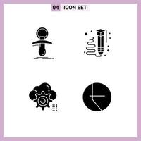 Set of 4 Commercial Solid Glyphs pack for baby write nipple draw setting Editable Vector Design Elements