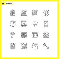 Universal Icon Symbols Group of 16 Modern Outlines of lighting home lamp arrow floor fire Editable Vector Design Elements