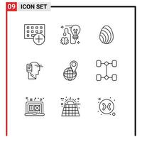 Editable Vector Line Pack of 9 Simple Outlines of mobile connected bulb communication nature Editable Vector Design Elements