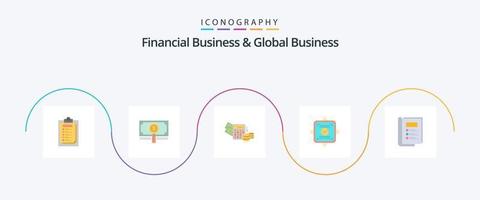 paquete de iconos planos 5 de negocios financieros y negocios globales que incluye libro. tarjeta. dólar. informe. balance vector