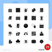 Set of 25 Vector Solid Glyphs on Grid for resume copy drink data document Editable Vector Design Elements