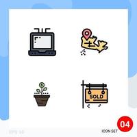 Set of 4 Modern UI Icons Symbols Signs for laptop grow map business money Editable Vector Design Elements