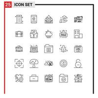 Pack of 25 creative Lines of gaming computer canada construction building Editable Vector Design Elements