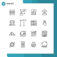 16 User Interface Outline Pack of modern Signs and Symbols of person idea group bulb think Editable Vector Design Elements