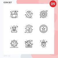 Set of 9 Vector Outlines on Grid for wedding love sun flower tag woman Editable Vector Design Elements