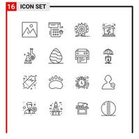 Universal Icon Symbols Group of 16 Modern Outlines of beaker love party home making Editable Vector Design Elements