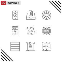 Group of 9 Outlines Signs and Symbols for up arrow donut navigation gps Editable Vector Design Elements