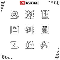 paquete de iconos de vector de stock de 9 signos y símbolos de línea para elementos de diseño de vector editables de impresión de datos de parte de documento de factura