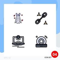 Group of 4 Modern Filledline Flat Colors Set for dress computer wedding seo video Editable Vector Design Elements