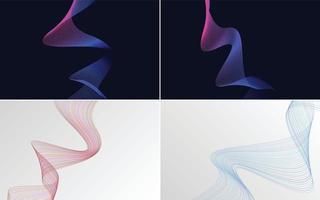 Set of 4 geometric wave pattern background Abstract waving line vector