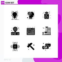 Set of 9 Vector Solid Glyphs on Grid for image graphic investment park placeholder Editable Vector Design Elements