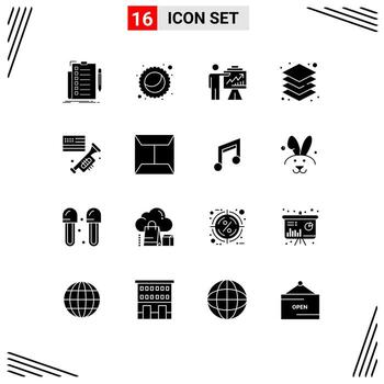 16 signos de glifos sólidos universales símbolos de capas de flecha del servidor de banderas elementos de diseño de vectores editables gráficos