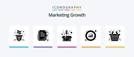 paquete de iconos de glifo 5 de crecimiento de marketing que incluye estadísticas. marketing. caja. crecimiento. crecimiento del producto. diseño de iconos creativos vector