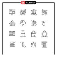 16 Universal Outlines Set for Web and Mobile Applications box school internet education music Editable Vector Design Elements