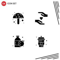 Solid Glyph Pack of 4 Universal Symbols of food drink care bottle sparkling water Editable Vector Design Elements