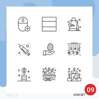 Group of 9 Outlines Signs and Symbols for easter hand father spa injection Editable Vector Design Elements