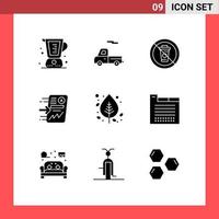 Universal Icon Symbols Group of 9 Modern Solid Glyphs of chart report and send restaurant Editable Vector Design Elements