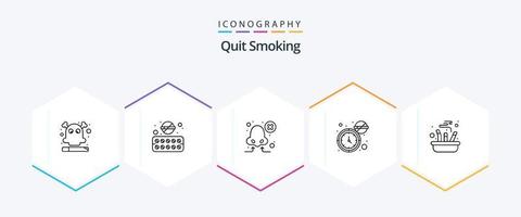 dejar de fumar paquete de iconos de 25 líneas que incluye cenicero. mirar. fumar. dejar de fumar. corta respiración vector